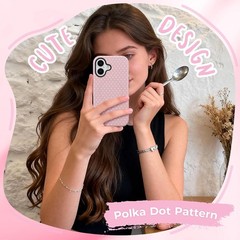 Magnetic Case for iPhone 16, Cute Polka Dot Phone Case for Girl Women, Pink