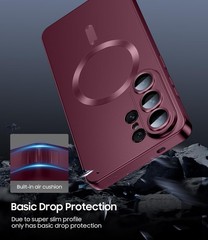 Samsung Galaxy S26 Ultra Magnetic Case, Burgundy Red Slim Matte Cover with Lens