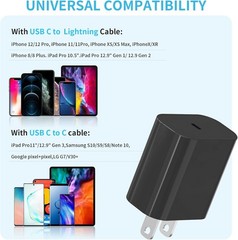 3-Pack 20W USB-C Fast Charger Wall Adapter for iPhone 17/17 Pro, Galaxy