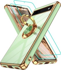 for Google Pixel 6A Case with 2Pcs Screen Protector and 360° Rotation Ring Holde