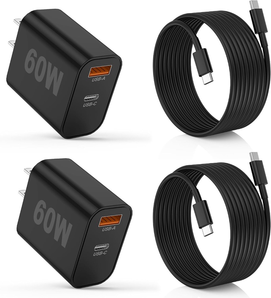 60W Dual USB-C Fast Wall Charger for iPhone, Samsung with 10FT Cable
