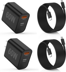 60W Dual USB-C Fast Wall Charger for iPhone, Samsung with 10FT Cable