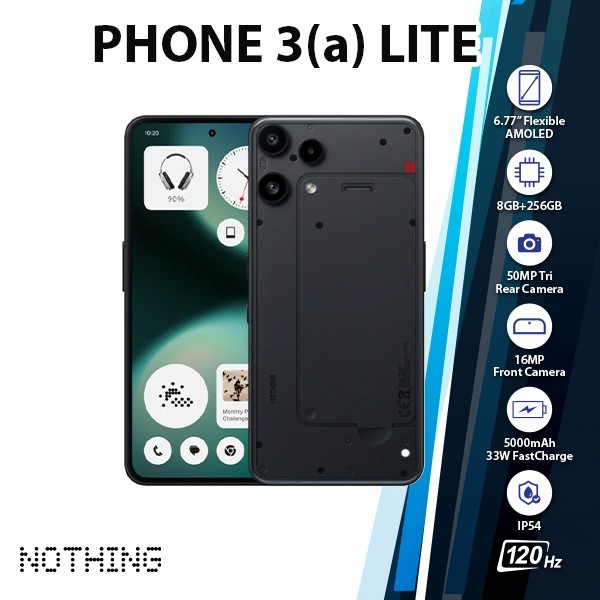Nothing Phone 3(a) Lite Android Cell Phone (BLACK/8GB+256GB/Dual SIM/Unlocked)