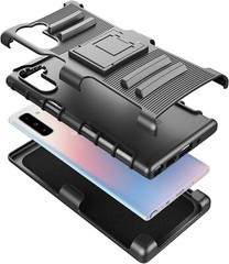 Samsung Galaxy Note 10 Shockproof,Kickstand Belt Clip Holster Cover Case (Black)