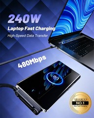 240w USB-C Charge Cable Invisible Holder Sideways Phone Charger 5 Ft Type-C Fast