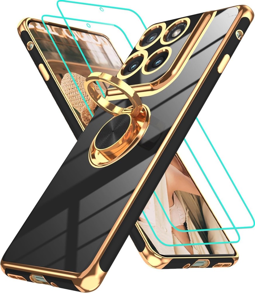 For Motorola Moto Edge 2025 Case With 360° Rotatable Floral Ring Kickstand Black