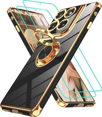 For Motorola Moto Edge 2025 Case With 360° Rotatable Floral Ring Kickstand Black