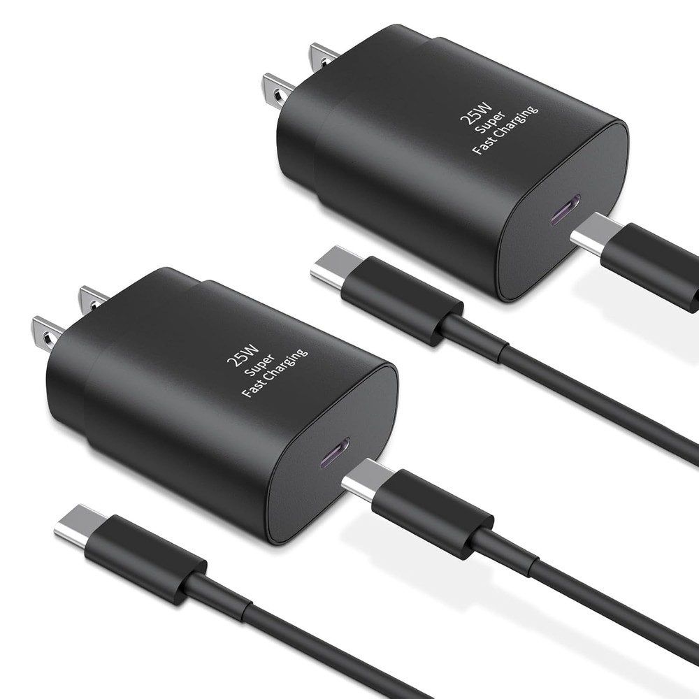 2 Pack 25W USB-C Fast Charger Block for Samsung Galaxy S24/S23 6Ft Cable