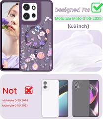 Motorola Moto G Power 5G 2025/2026 Floral Phone Case with Screen Protector, Blue