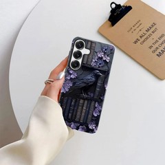 Case for Samsung Galaxy S26 Plus, Purple Floral Crow Bookshelf Phone Case 2 in 1