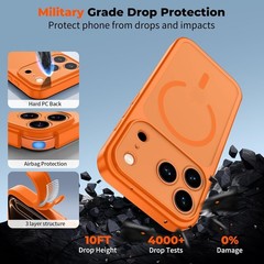 Translucent Matte Shockproof Case for iPhone 17 Pro Max, Magnetic, Starry Orange
