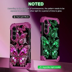 Heavy Duty Three Layer Shockproof Case for Samsung Galaxy S25, Glow in Dark Rose