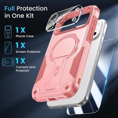 3 in 1 for iPhone 17 Pro Max Case, Invisible Kickstand, HD Screen Protector, Cam