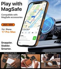Magnetic iPhone 17 Pro Max Leather Case, Built-in Invisible Stand, Brown