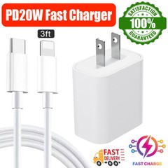 20W PD Fast Charger Wall Adapter 3FT Cable For Apple iPhone 15 14 13 12 11 X Pro