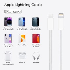10FT Fast Charger Cable for iPhone 14, 14 Pro, 13, SE 2nd, iPad