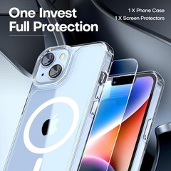 2 in 1 Magnetic iPhone 14 Case Clear with Screen Protectors, Military-Grade Drop