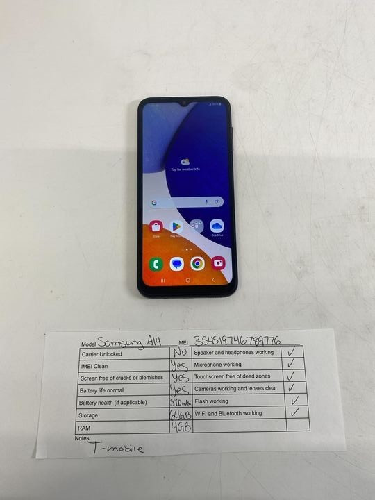 Samsung Galaxy A14 5G SM-A146U 64GB Black Verizon- Good Battery