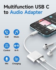 USB C to 3.5mm Headphone and Charger Adapter, 2-Pack Type C Aux Jack Dongle