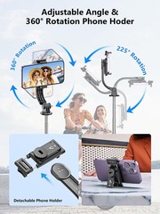 52 Inch All in 1 Selfie Stick Phone Tripod Stainless Steel Pole Stand Black