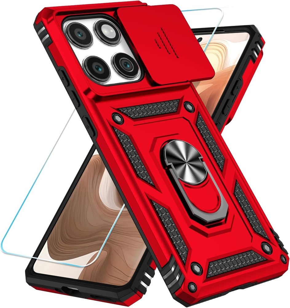 Red Case for Motorola Moto Edge 2025 with HD Screen Protector & Slide Camera Cov