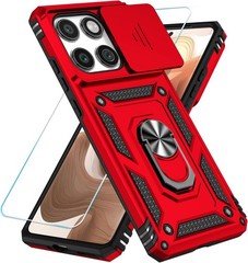 Red Case for Motorola Moto Edge 2025 with HD Screen Protector & Slide Camera Cov
