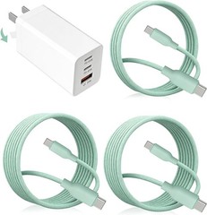 65W USB-C Fast Charger Wall Adapter with 3 Cables (1.2m & 0.6m) for Phone, Table
