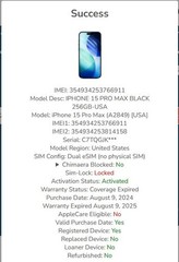 SPRINT TMOBILE Apple iPhone 15 Pro Max 256GB BLACK iOS 18.1 Smartphone MU663LL/A