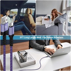5FT Braided USB A to Type C Cable Fast Charging Power Cord 3 Pack USB C Charger