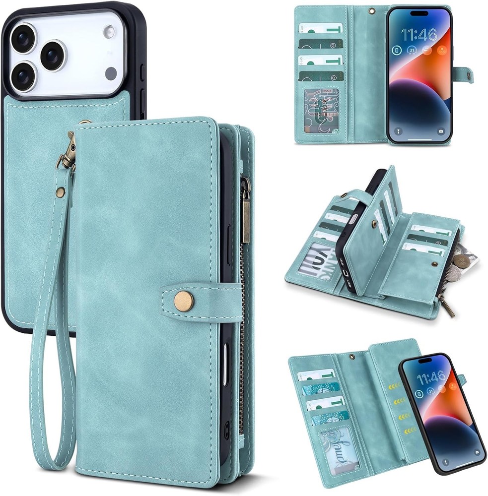 Wallet Case for iPhone 17 Pro Max, Detachable Magnetic PU Leather with 11 Cards