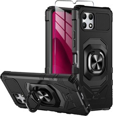 for T-Mobile REVVL 7 5G Phone Case with Tempered Glass Screen Protector, Black