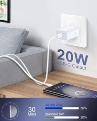20W Fast USB-C Wall Charger for iPhone 17 Pro Max/16 with 6Ft Cable