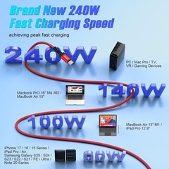 240W USB-C Fast Charger Cable for Samsung Galaxy S26, Pixel 10 Pro 10ft