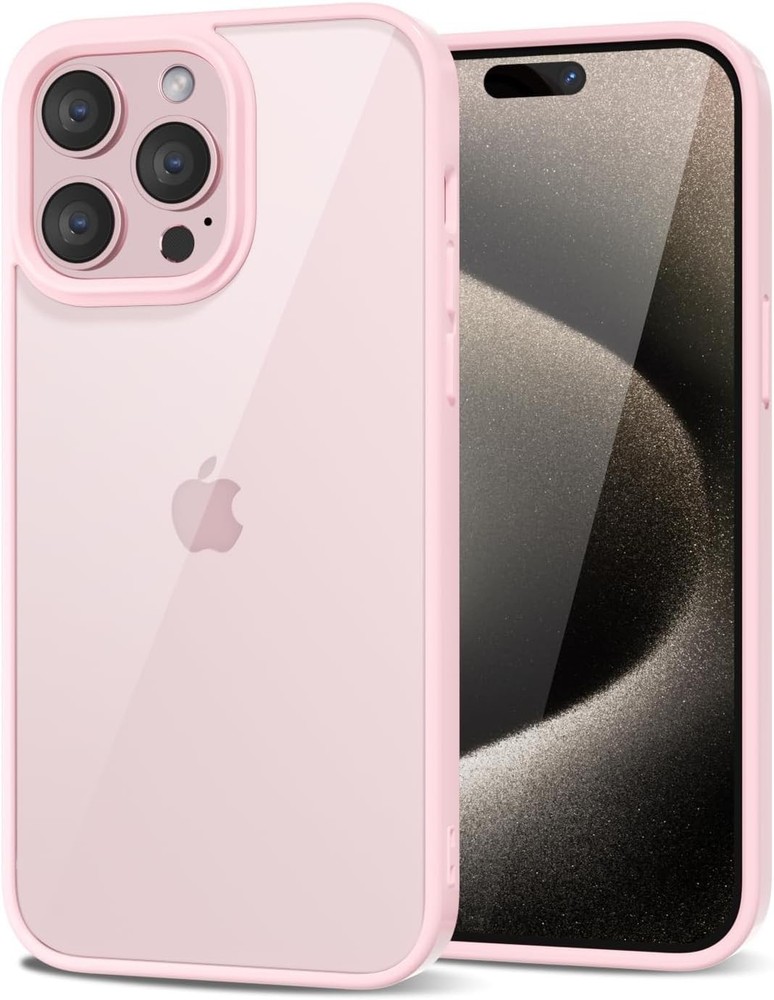 Light Pink iPhone 15 Pro Max Case, Slim Transparent Hybrid Cover, Soft Silicone