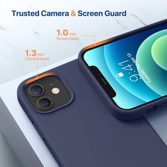 Liquid Silicone Gel Rubber Phone Case for iPhone 12/12 Pro, Shockproof, Dark Blu