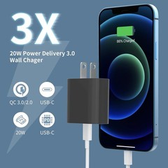 3-Pack 20W USB-C Fast Charger Wall Adapter for iPhone 17/17 Pro, Galaxy