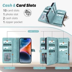 Wallet Case for iPhone 17 Pro Max, Detachable Magnetic PU Leather with 11 Cards