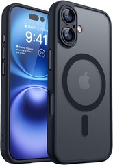Upgraded Shockproof Black Case for iPhone 16, Translucent Matte, Full Camera Pro