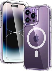 2 in 1 Magnetic Clear Case for iPhone 14 Pro with Screen Protector, Slim Design