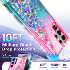 2PCS Case & Screen Protector for Samsung Galaxy S24 Ultra Pink Aqua Glitter Spar