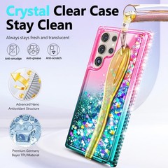 2PCS Case & Screen Protector for Samsung Galaxy S24 Ultra Pink Aqua Glitter Spar