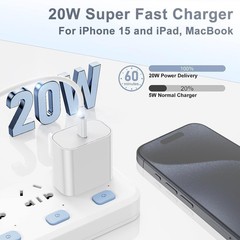 Fast 20W USB-C Charger Block with 6ft Cable for iPhone 17 Pro Max/16 Pro Max
