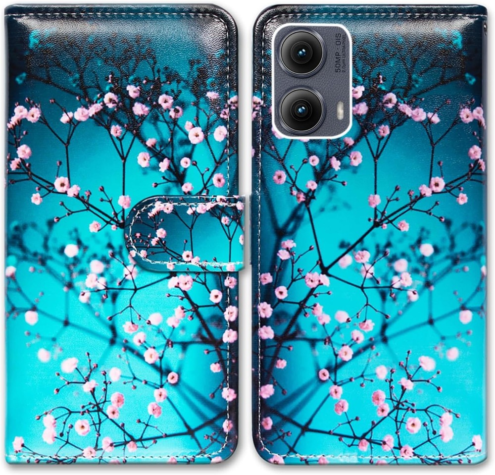 Case for Motorola Edge 2024, Plum Blossom Flower Leather Flip Wallet Cover with