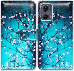 Case for Motorola Edge 2024, Plum Blossom Flower Leather Flip Wallet Cover with
