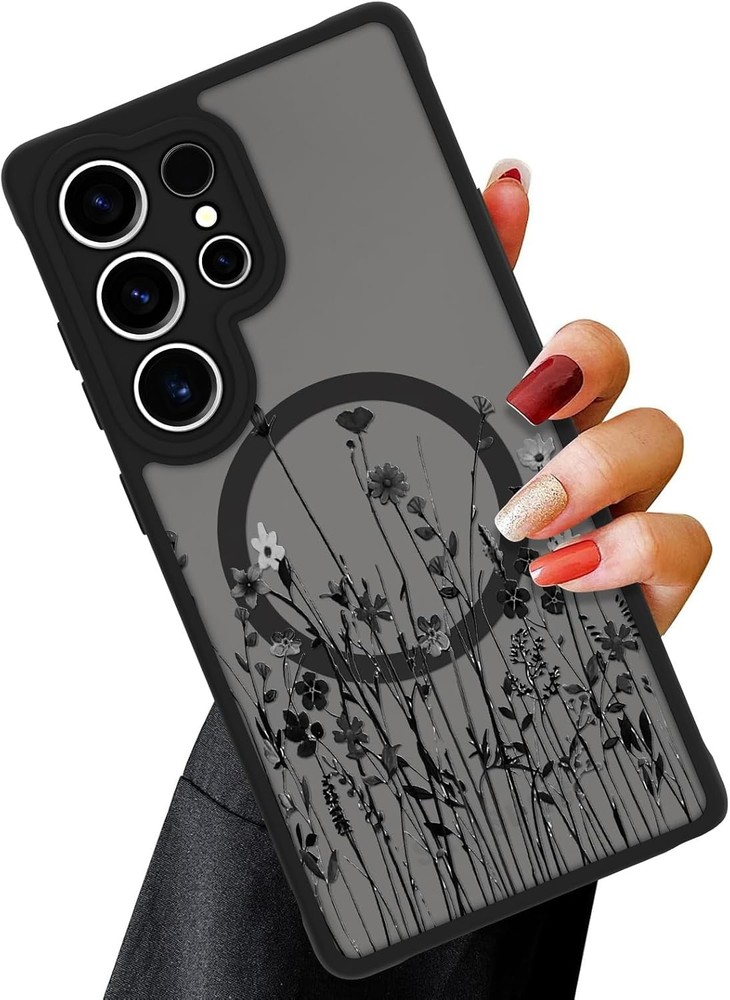 1. For Samsung Galaxy S25 Ultra Case Black Wild Flower Pattern Shockproof 76 2
