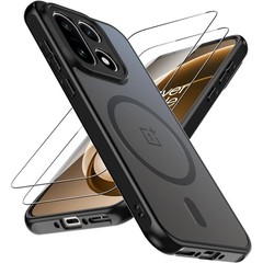 Magnetic OnePlus 15 Case with 2 Pack Tempered Glass Screen Protector, Black
