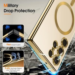 Magnetic Glossy Case for Samsung Galaxy S24 Ultra, Clear Luxury Cover with Prote