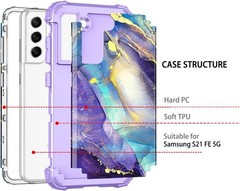 Galaxy S21 FE 5G Case, Three Layer Heavy Duty Shockproof Protection, Purple