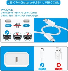33W Type-C Fast Charger Block (2 Pack) for iPhone 17/16 + 6FT USB C Cable