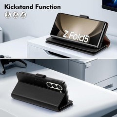 RFID Blocking PU Leather Wallet Case for Samsung Galaxy Z Fold 5, Black, Kicksta
